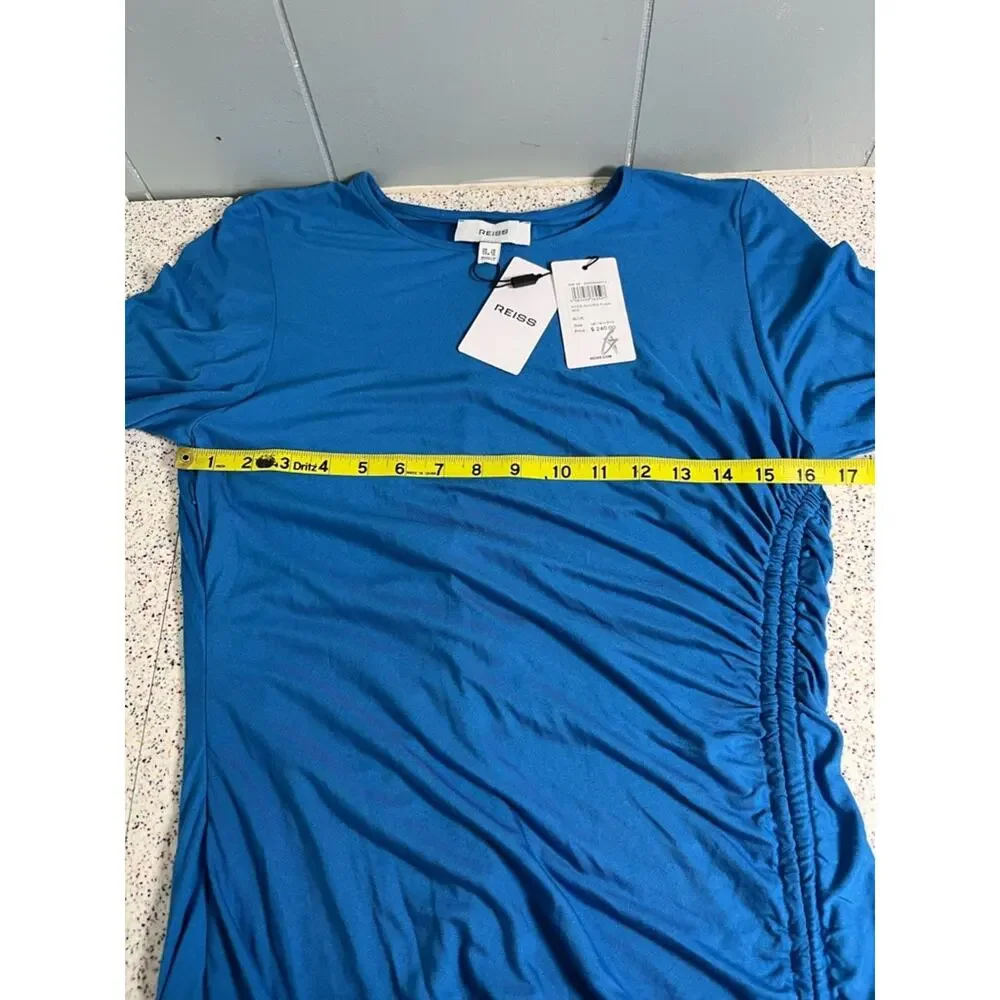Reiss NWT Rosie Long Sleeve Ruched Midi Dress Blue Jersey Knit Women’s Size 10
